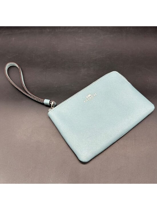 Coach Handbags - Coach Corner Zip Wristlet Wallet Blue Leather Strap Pebbled Leather Wristlet